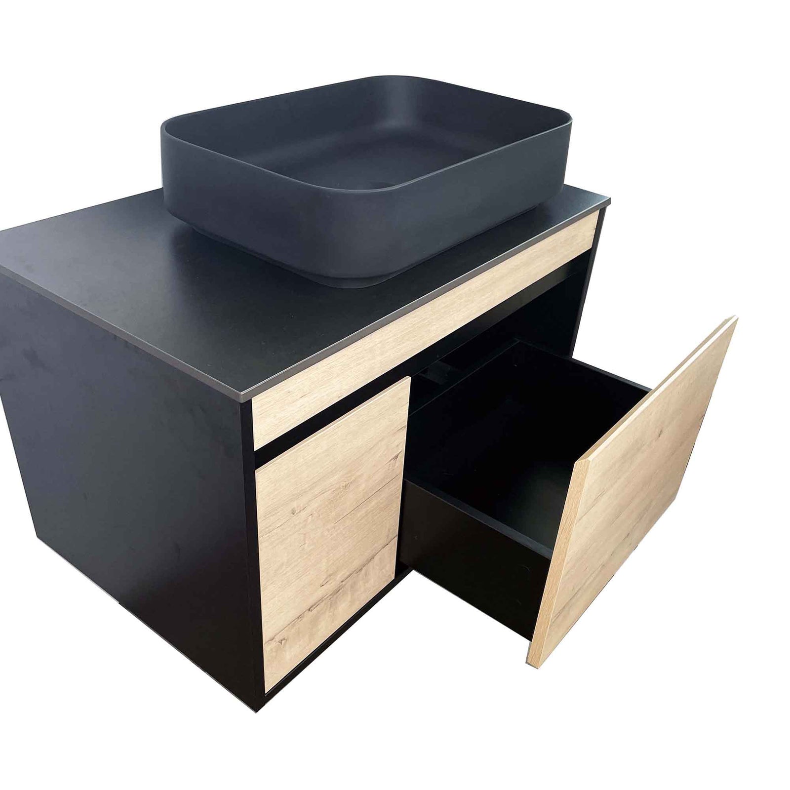 Meuble-lavabo mural, 32'' (chêne naturel et noir)