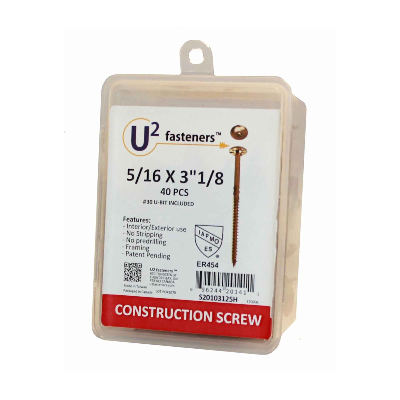 Vis de construction U2 Fasteners, 5/16" x 3-1/8" (40 unités)