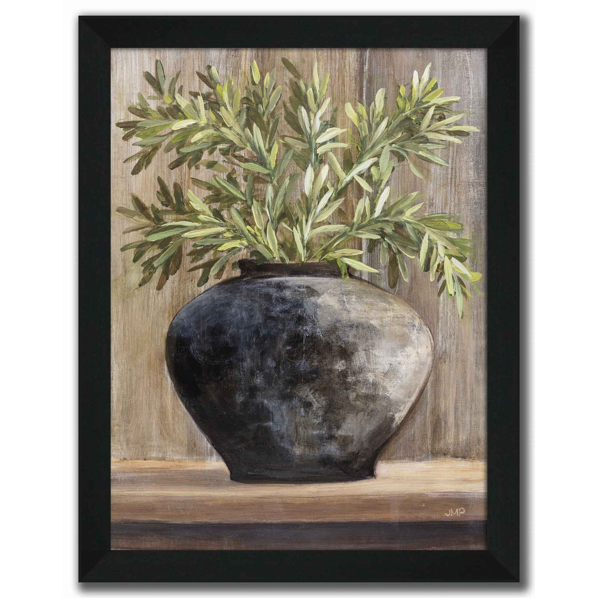 Toile avec vitre et cadrage pot avec herbes, 12'' x 16''