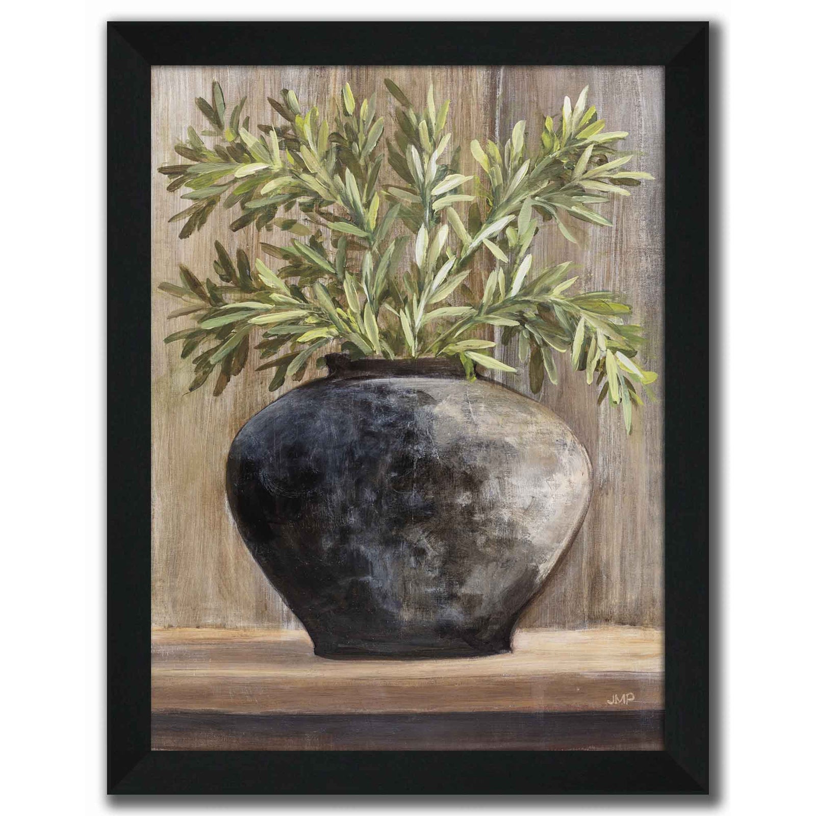 Toile avec vitre et cadrage pot avec herbes, 12'' x 16''