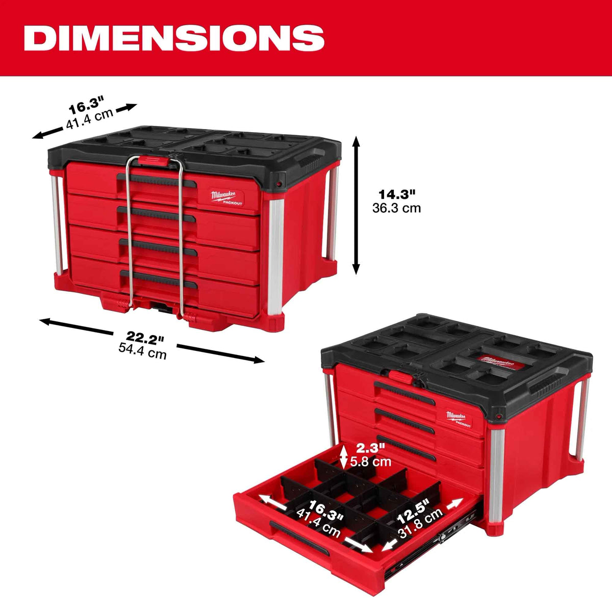 Boîte à outils à 4 tiroirs PACKOUT, 22,2'' x 16,3'' x 14,3'' 