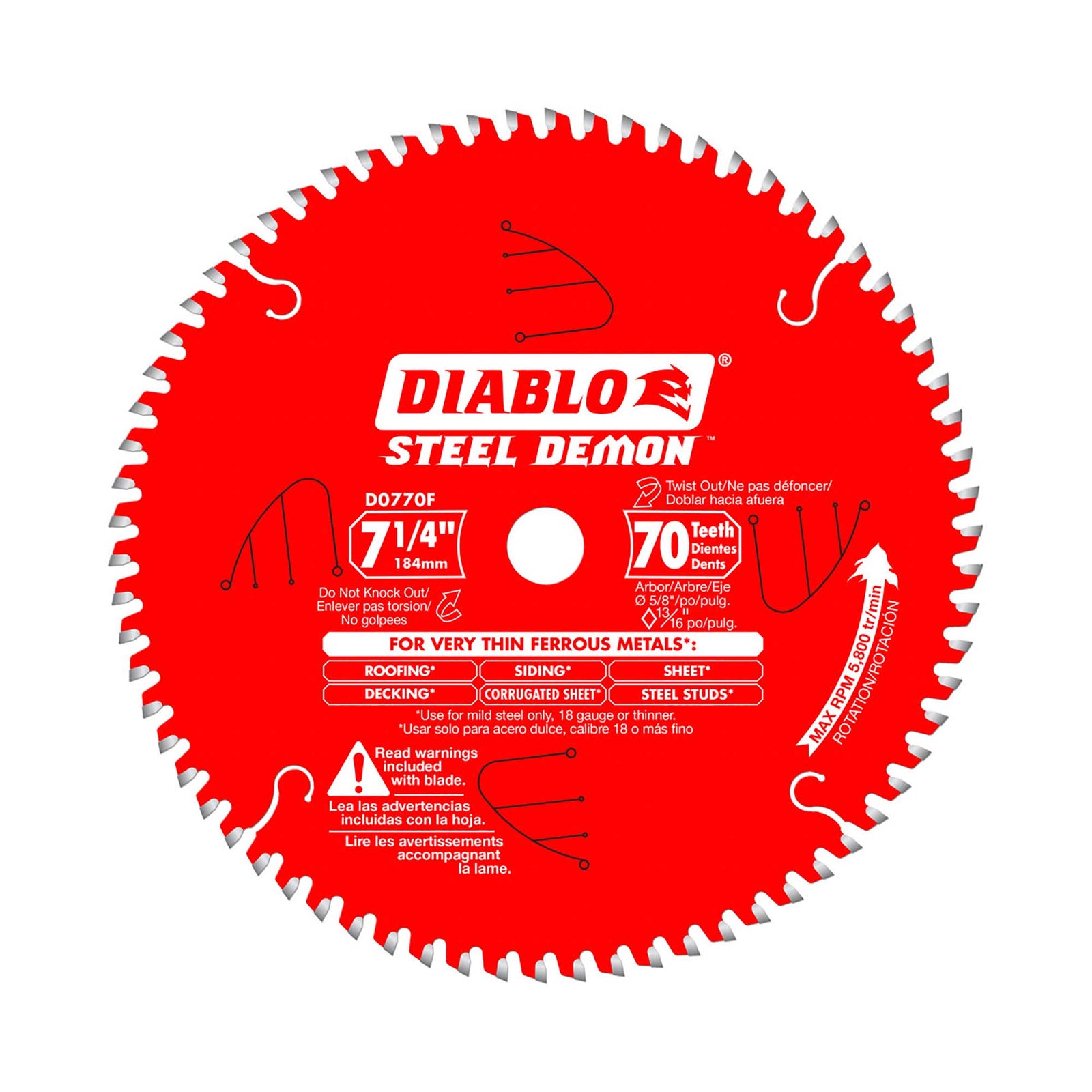 Lame Diablo Steel Demon pour métaux ferreux de 7-1/4" à 70 dents