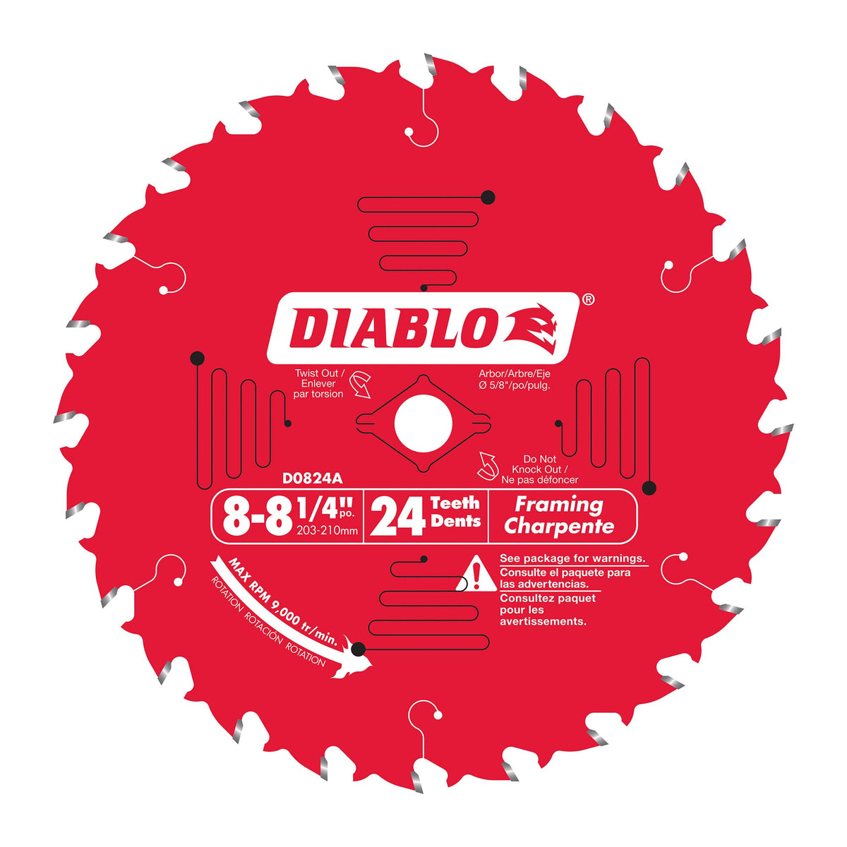 Lame circulaire Diablo pour charpente de 8-1/4" à 24 dents, tige de 5/8"
