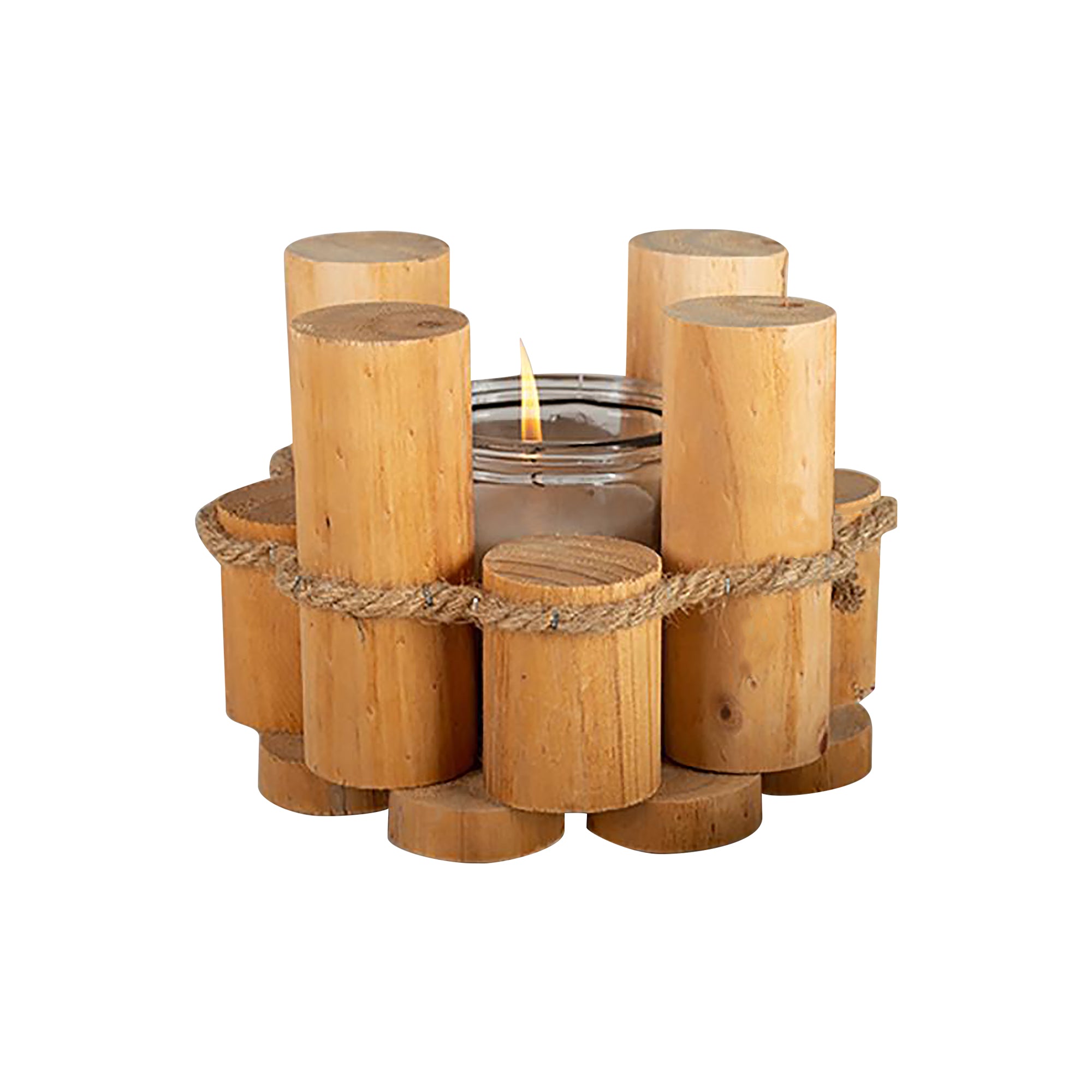 Bougeoir avec rondins en bois et corde