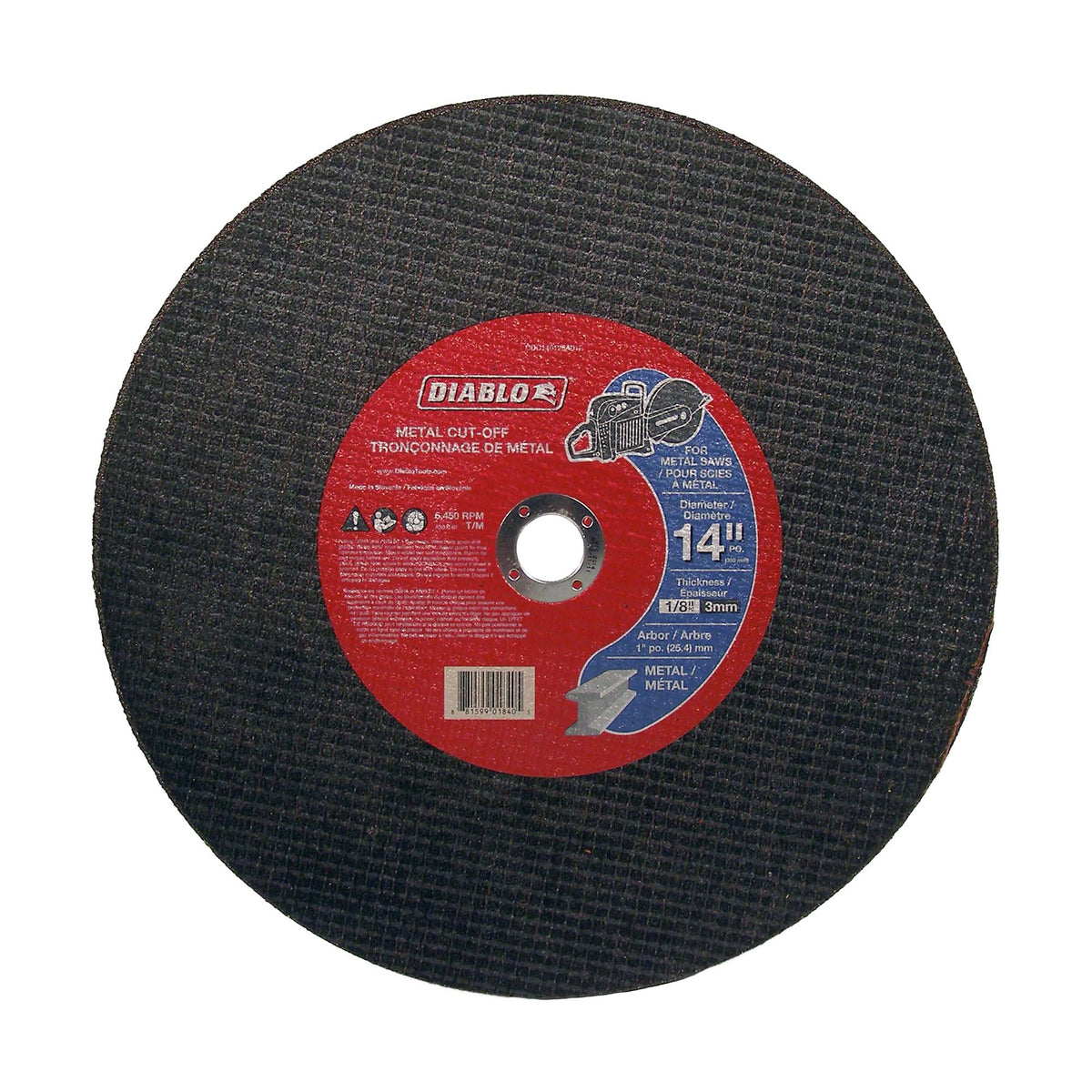 Disque de tronçonnage Diablo pour le métal de 14&quot; x 1/8&quot;, arbre de 1&quot;