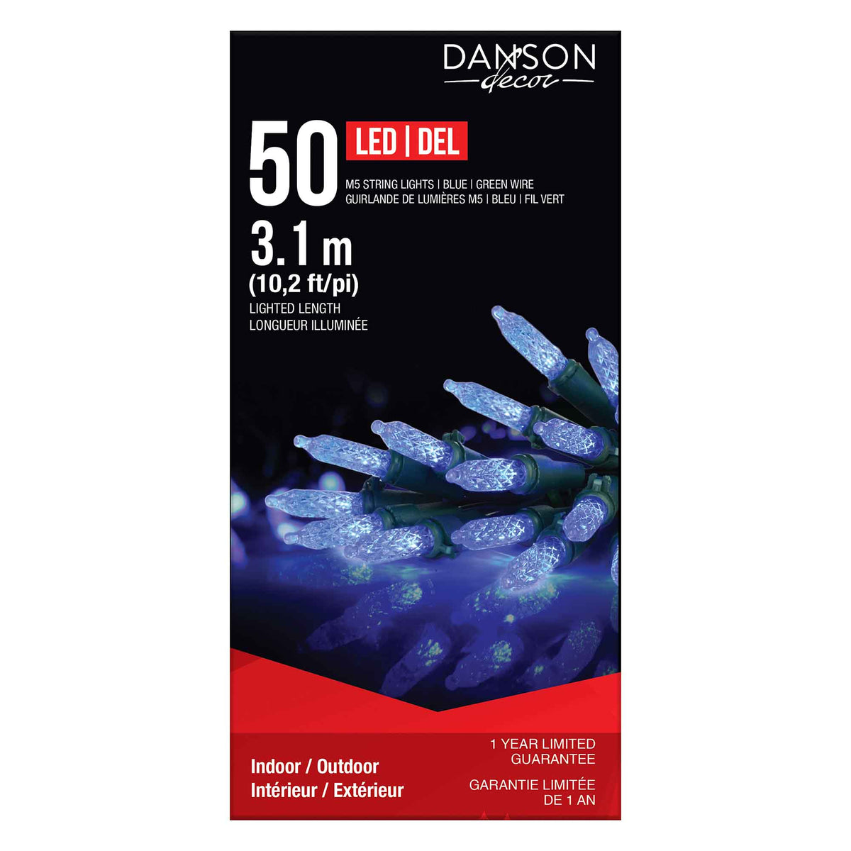 Guirlande de 50 lumières M5 DEL de 10,2' (3,1 m), bleu 
