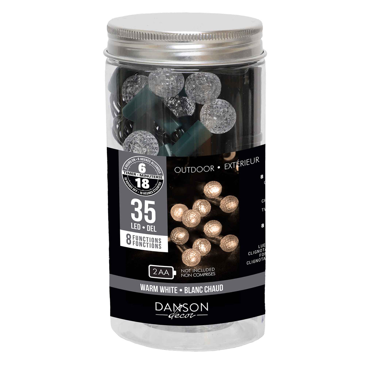 Guirlande de 35 lumières G13 DEL à 8 fonctions de 11,15' (3,4 m), blanc chaud