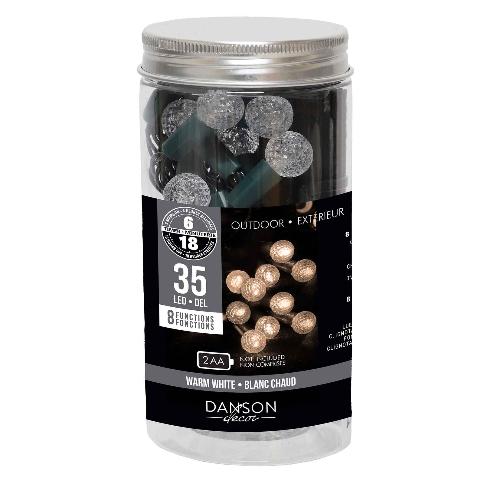 Guirlande de 35 lumières G13 DEL à 8 fonctions de 11,15' (3,4 m), blanc chaud