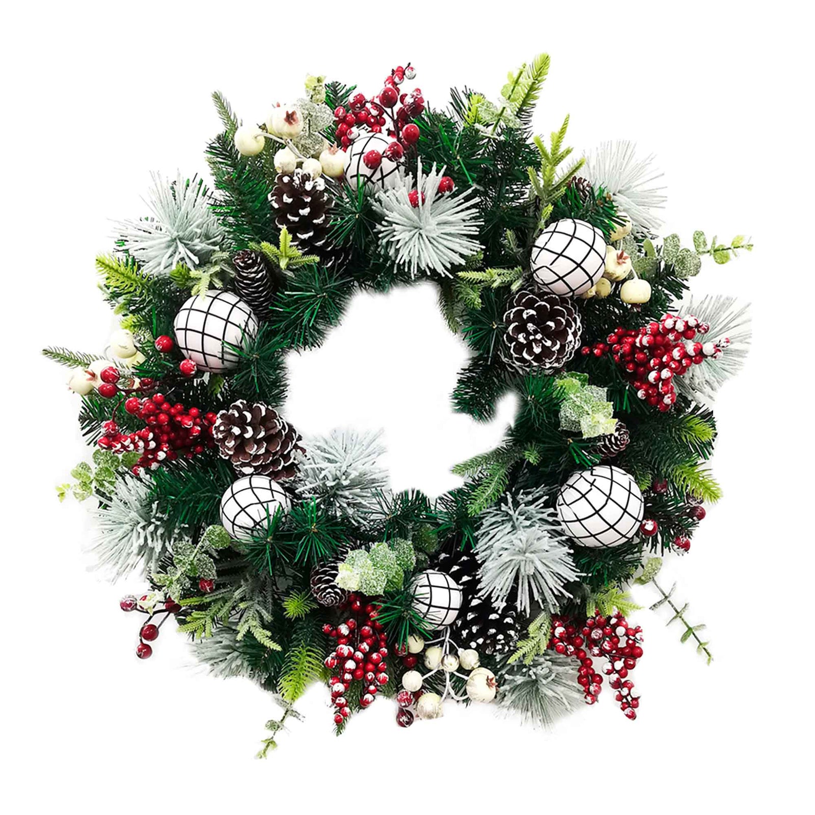 Couronne de sapinage avec boules et baies, 26''
