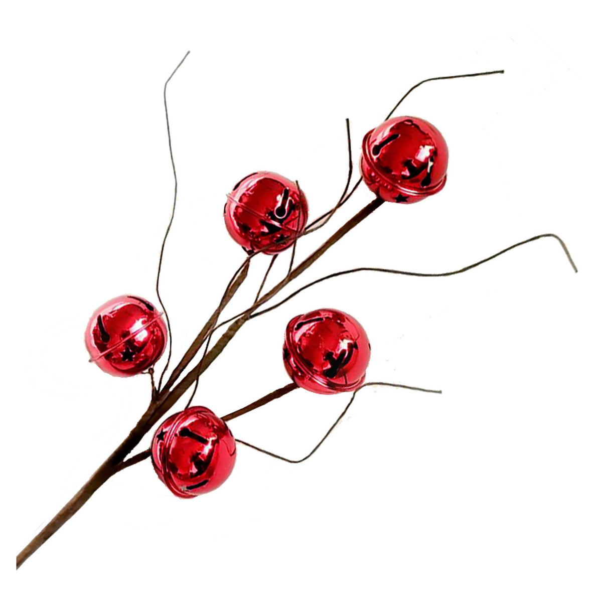 Branche à 5 cloches rouge brillant avec brindilles, 21" x 5"