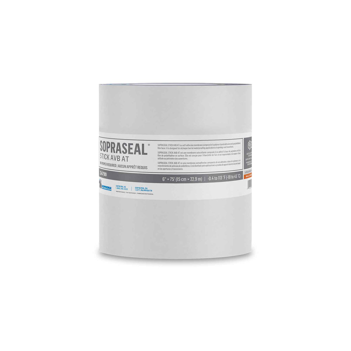 Membrane pare-air et pare-vapeur SOPRASEAL STICK AVB AT, 6" x 75'