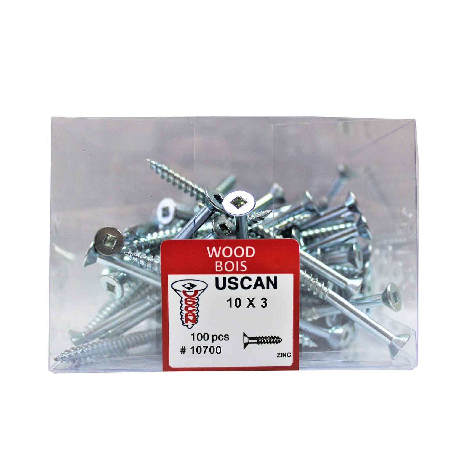 Vis à bois à tête plate plaquée zinc, #10 x 3" (100 unités)