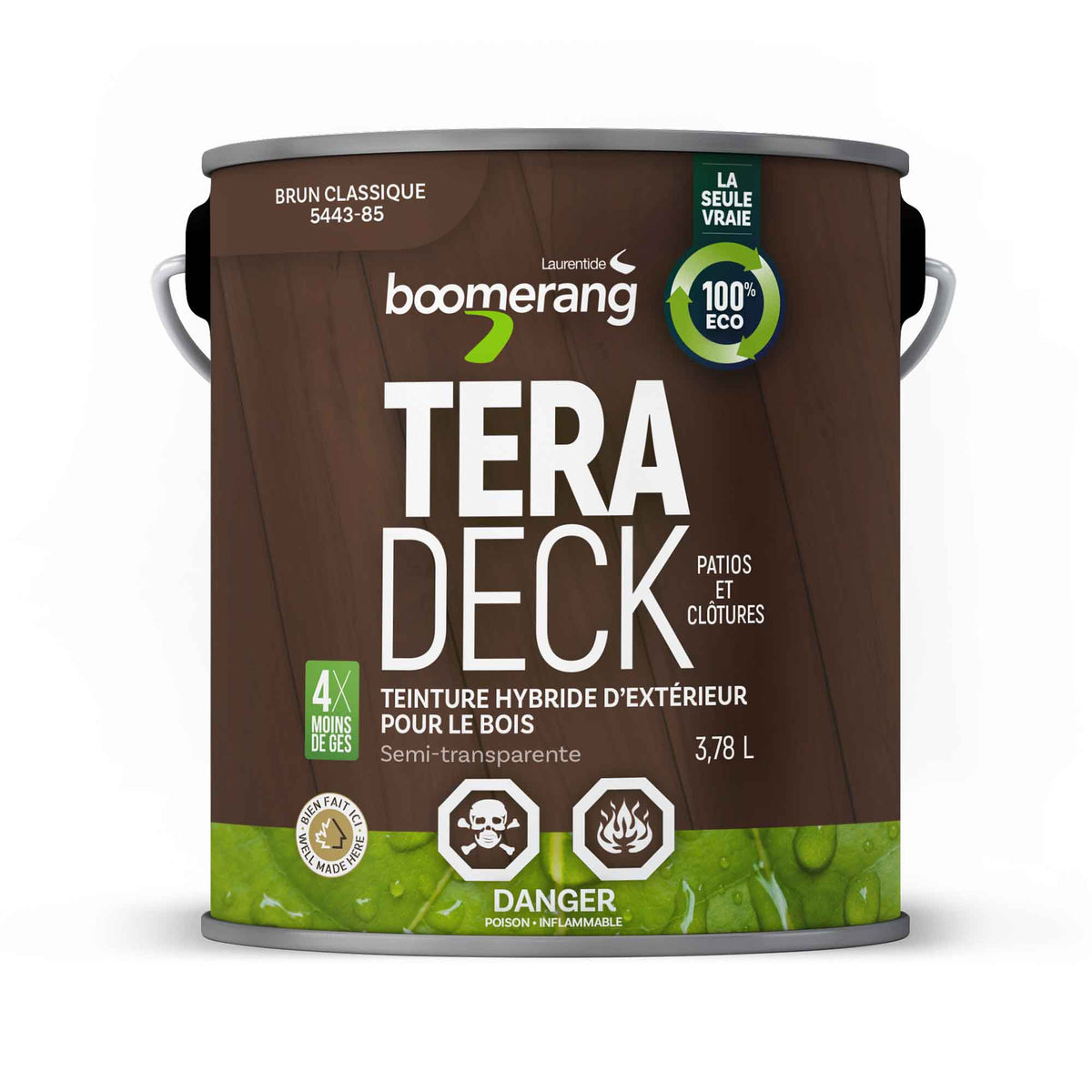 Teinture hybride d’extérieur pour le bois Tera Deck semi-transparent brun classique, 3,78 L