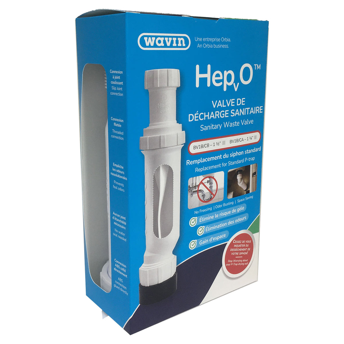 Valve de décharge sanitaire sans eau, 1-1/4"