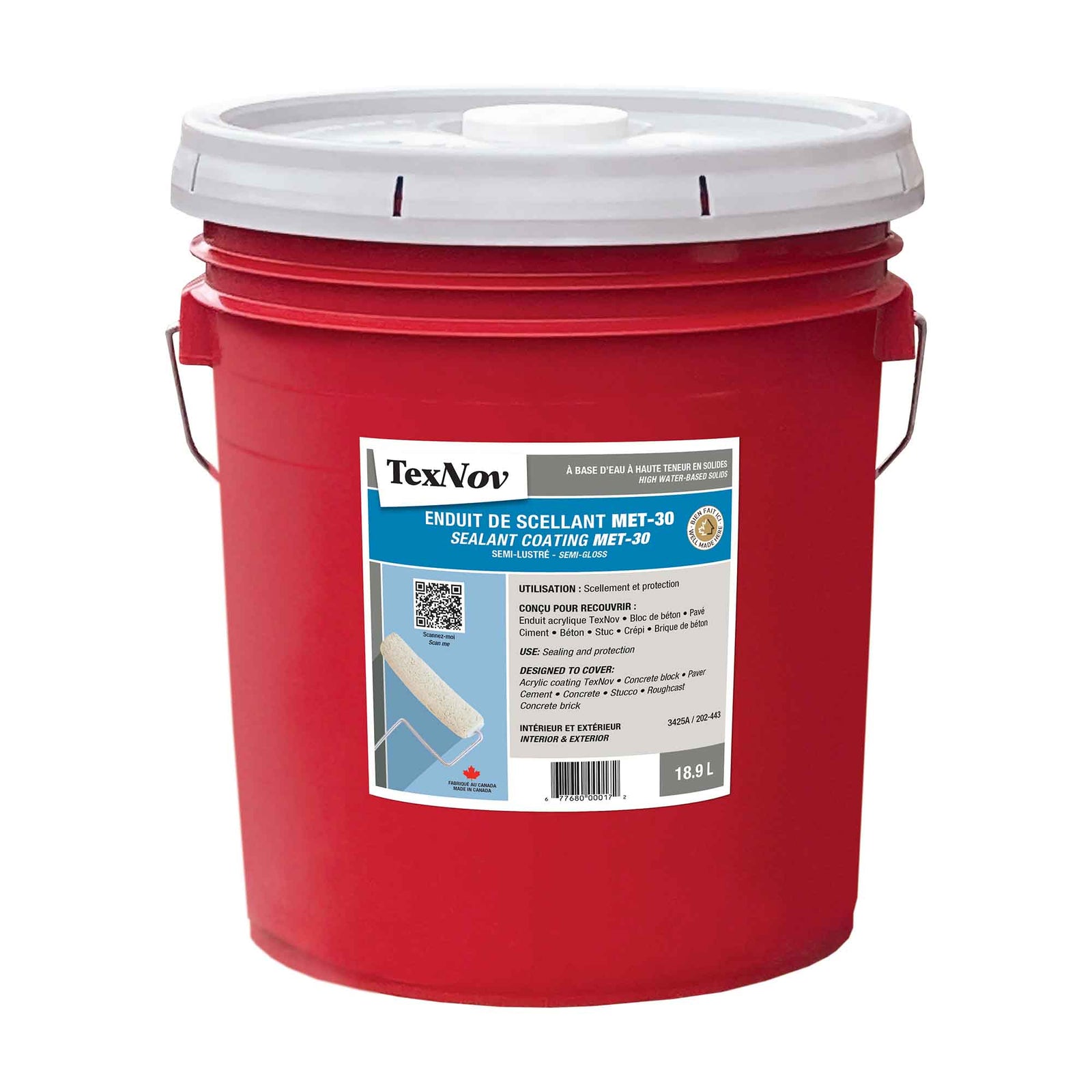 Enduit de scellant Met-30 à base d’eau à haute teneur en solides semi-lustré, 18,9 L