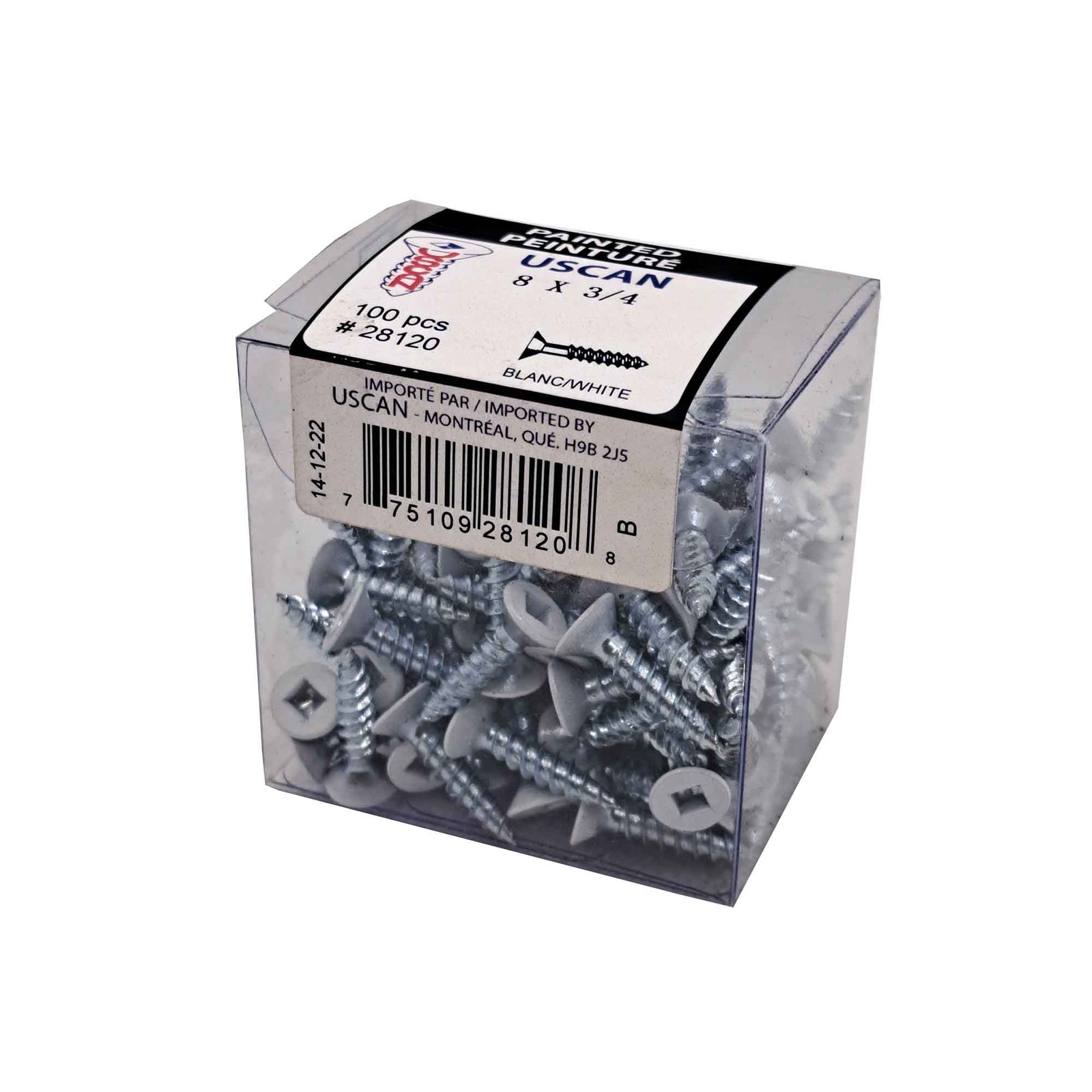 Vis à bois à tête plate de couleur blanche, #8 x 3/4" (100 unités)