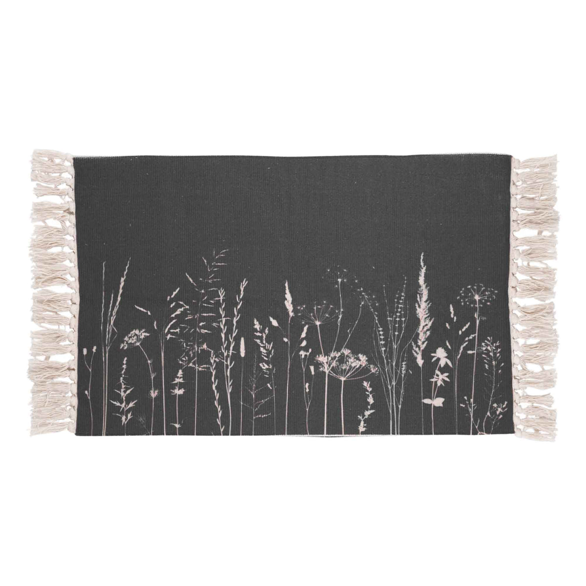 Tapis gris foncé avec design d&#39;herbes des champs, 35&quot; x 23&quot;