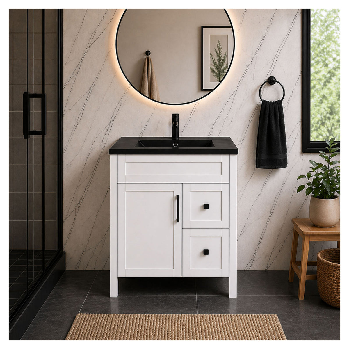 Lavabo Mag en marbre synthétique noir mat, 30-1/4'' x 21-1/4'' x 1-3/4''