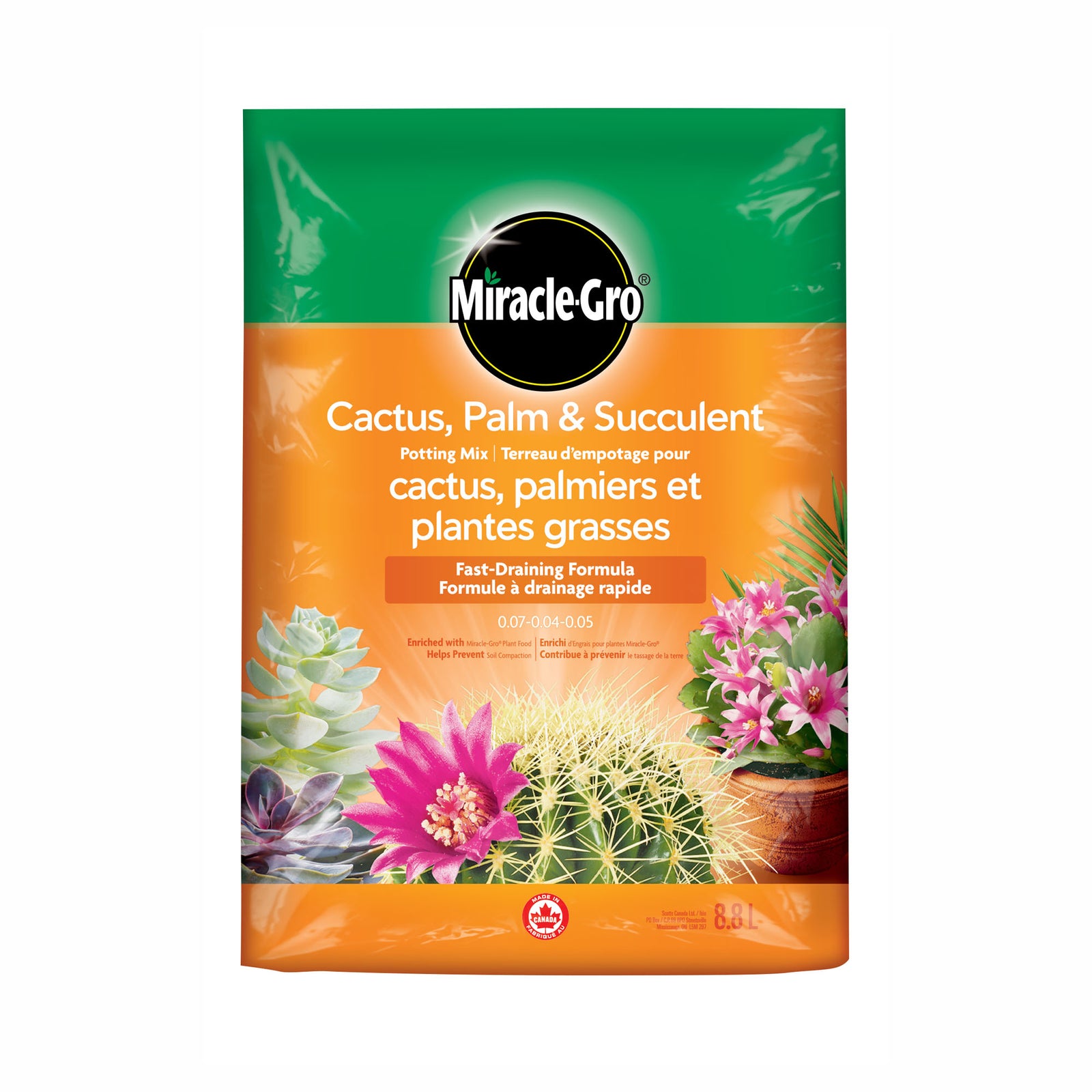 Terreau d’empotage pour cactus, palmiers et plantes grasses 0.07-0.04-0.05, 8,8 L 