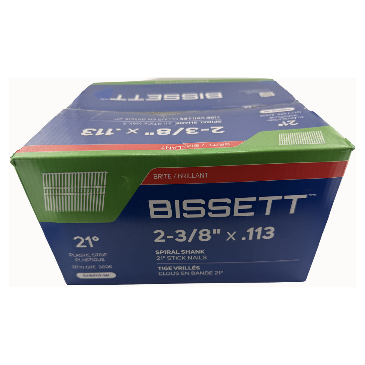 Clous sur bande de plastique à angle de 21° avec tiges annelées, 2-3/8" x .113 (3 000 unités)