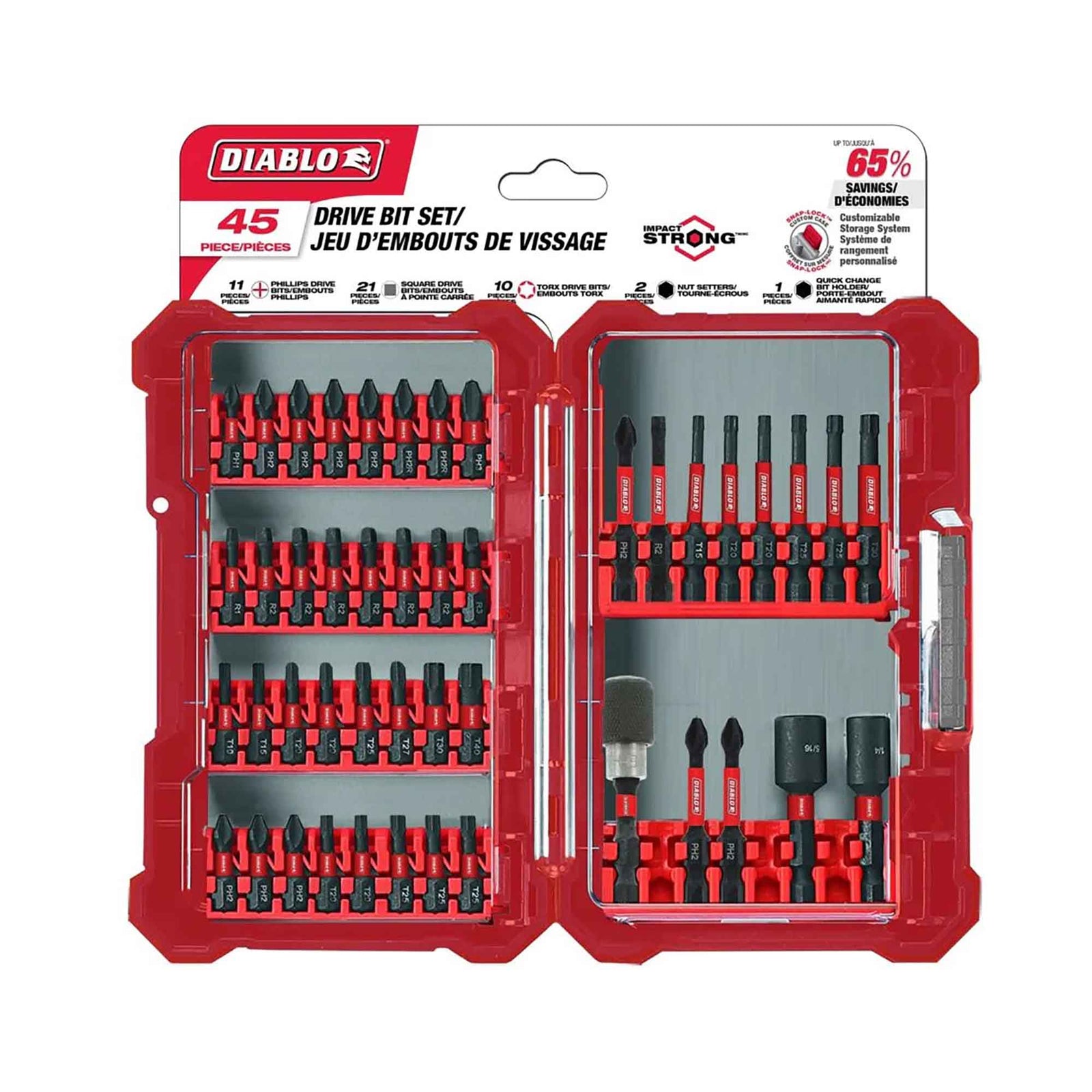 Jeu d'embouts de vissage, 45 pièces