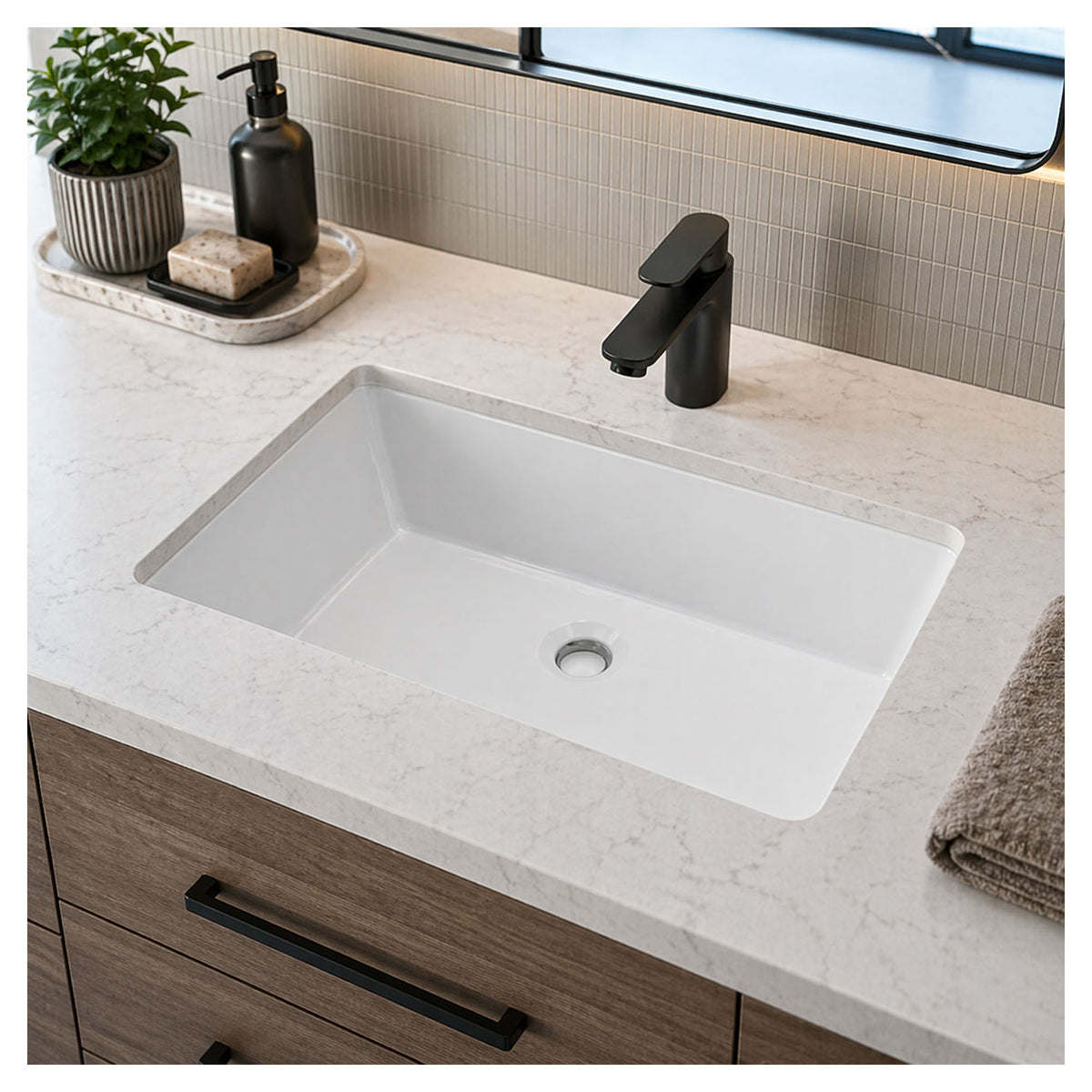 Lavabo rectangulaire en porcelaine à encastrer par le dessous, 20-7/8'' x 13-3/4'' x 7-1/16''