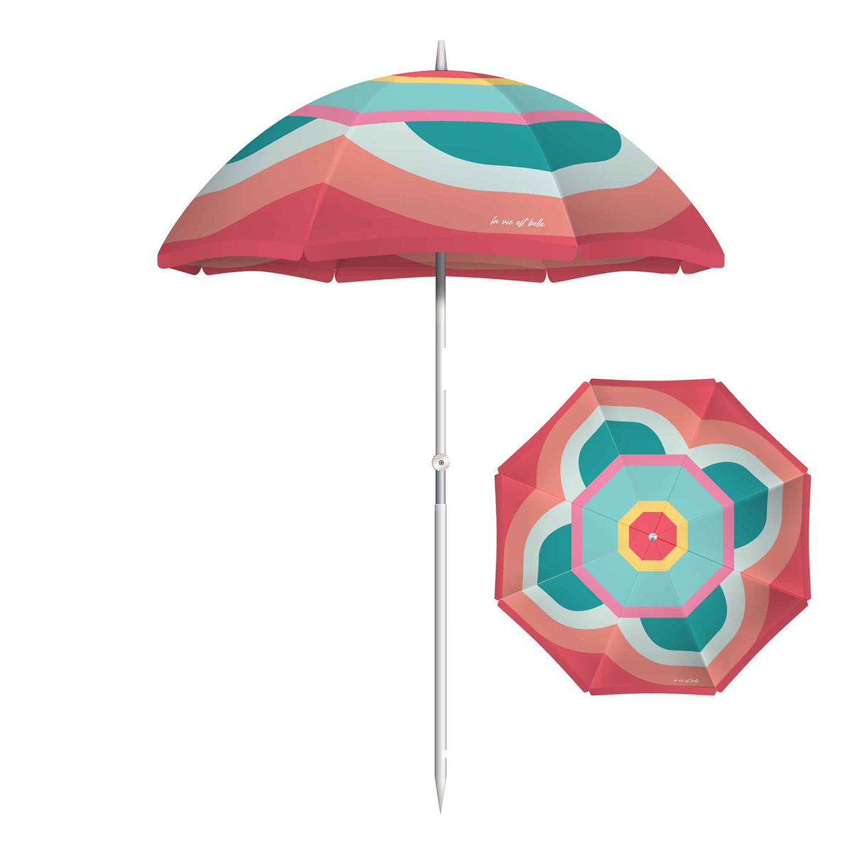 Parasol de plage à motifs géométriques avec sac de transport, 67&quot; x 75&quot;