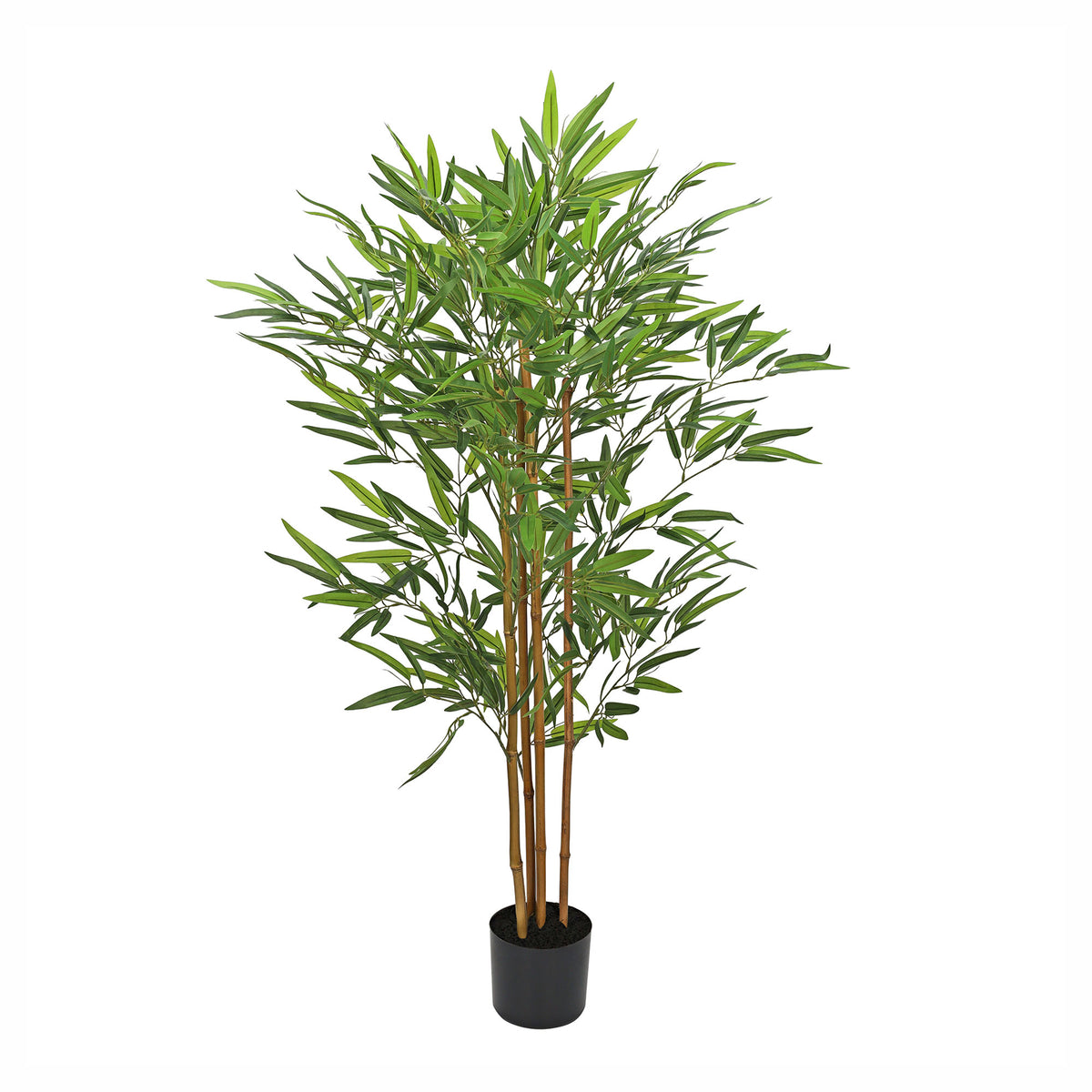 Arbre de bambou artificiel avec quatre troncs naturels dans un pot noir, 51"