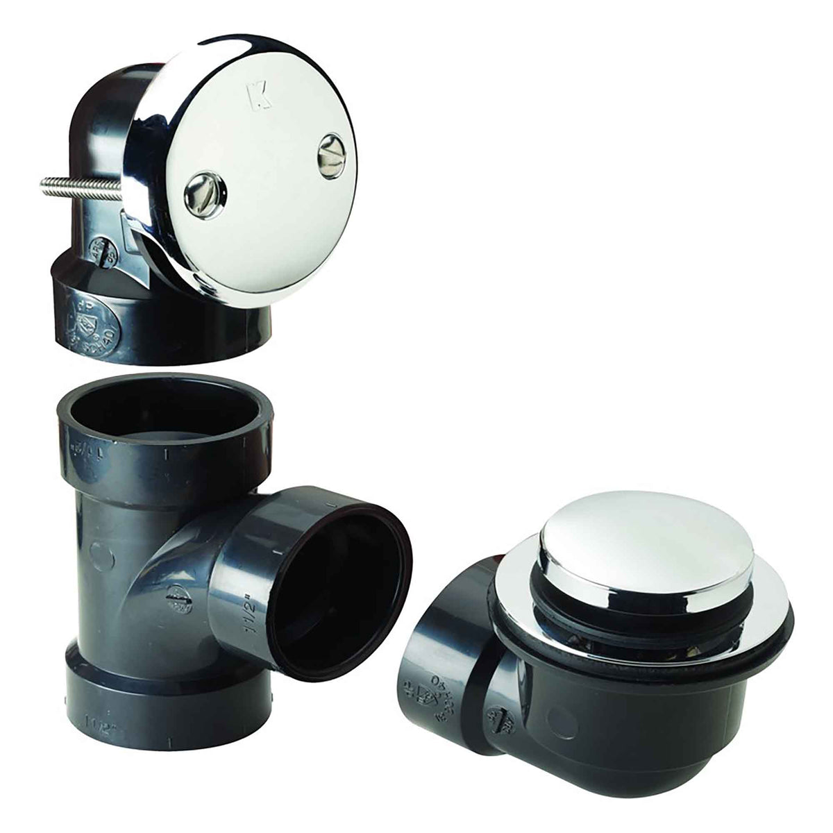 Trop-plein de bain et bouchon ''Pop-up'' au fini chromé avec raccords en ABS, 1-1/2"