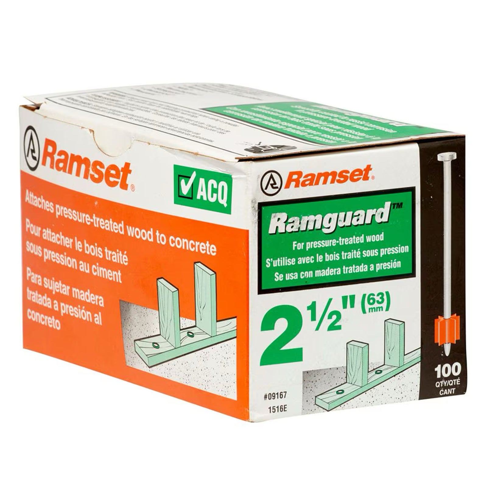 Goujon d'ancrage Ramguard pour bois traité avec béton, 2-1/2" (100 unités)