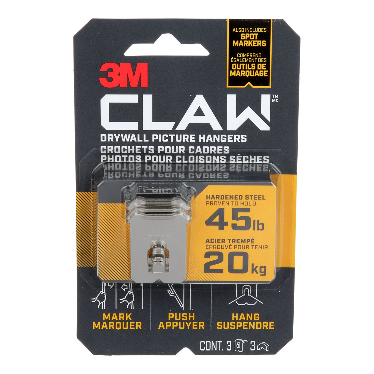 Crochet CLAW pour cadres pour cloisons sèches, 20 kg (3 pièces)