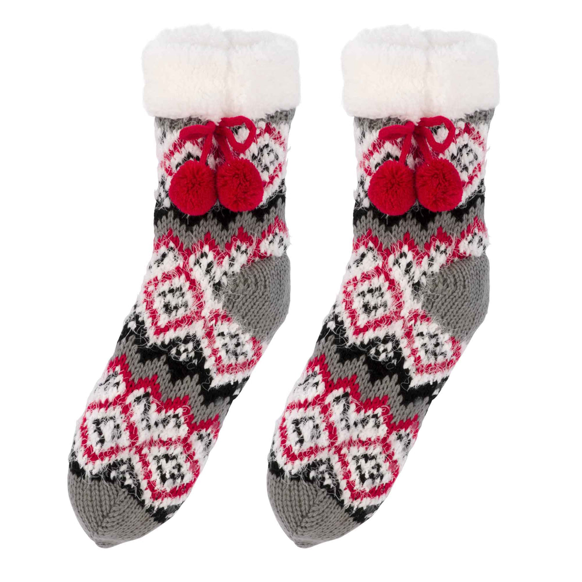 Paire de bas pour femme avec pompons, rouge et noir