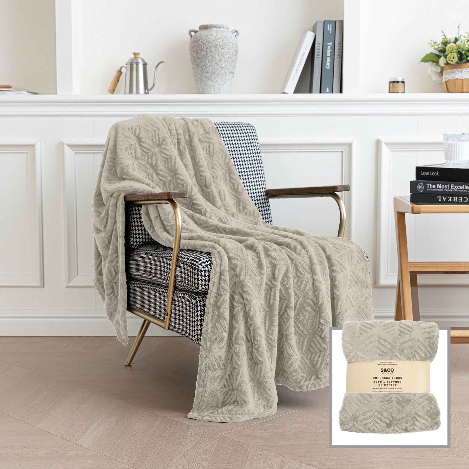 Jeté tricoté de 48" x 60" à texture en relief, sable