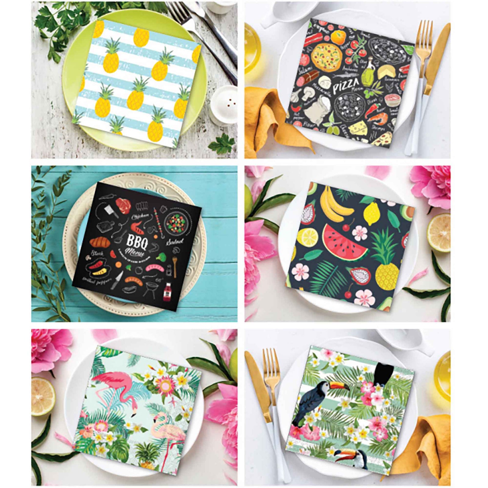 Serviettes de table à motifs d'été de 12" x 12", 20 unités (6 choix de motifs) 