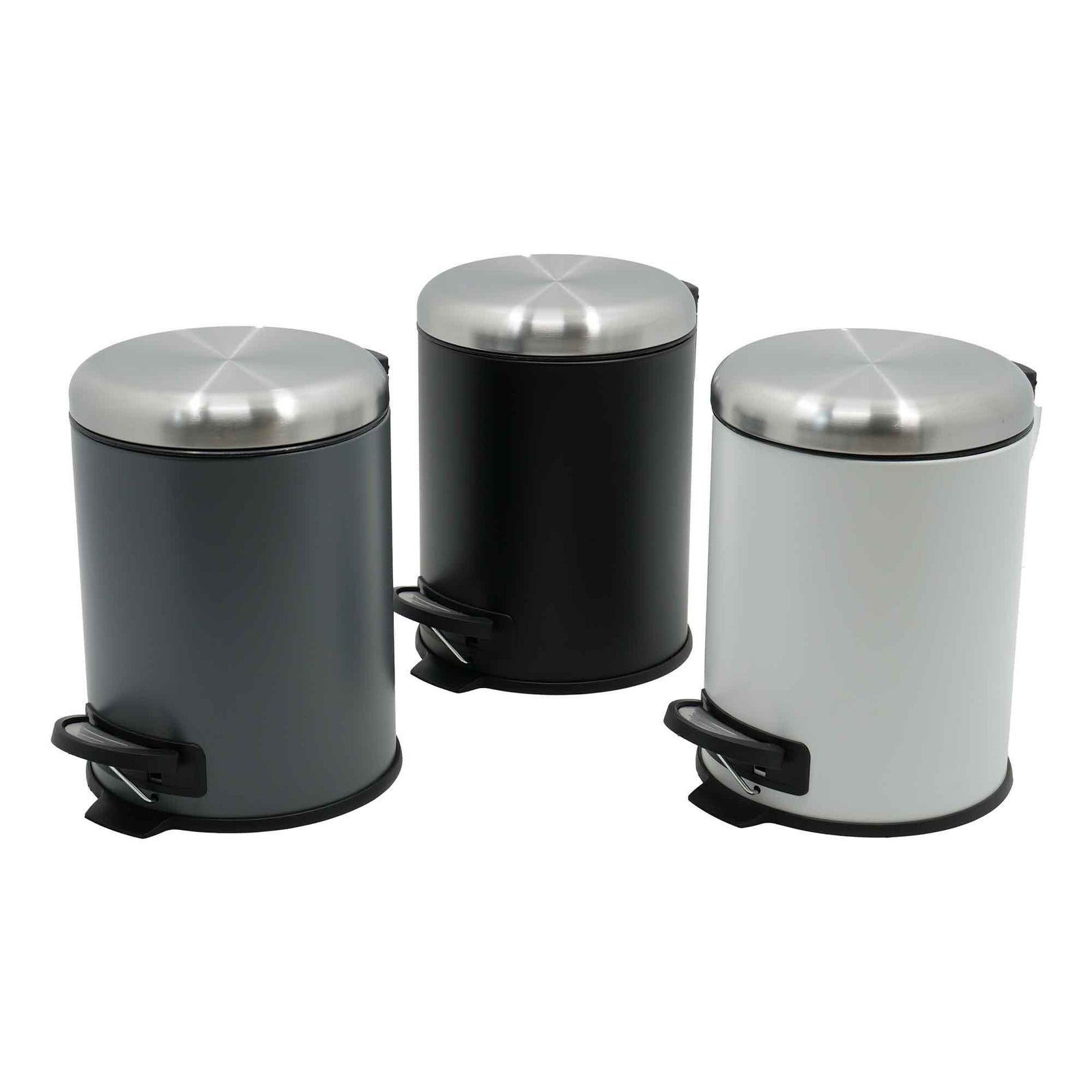 Poubelle ronde en métal avec couvercle en acier inoxydable, 5 L (choix entre 3 couleurs)