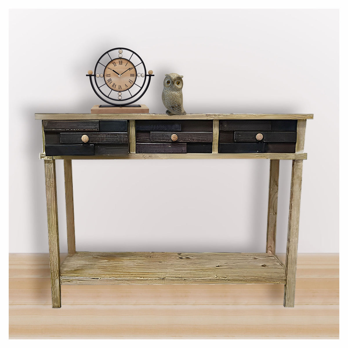 Table console en bois foncé et naturel, 44-1/2" x 14" x 32"
