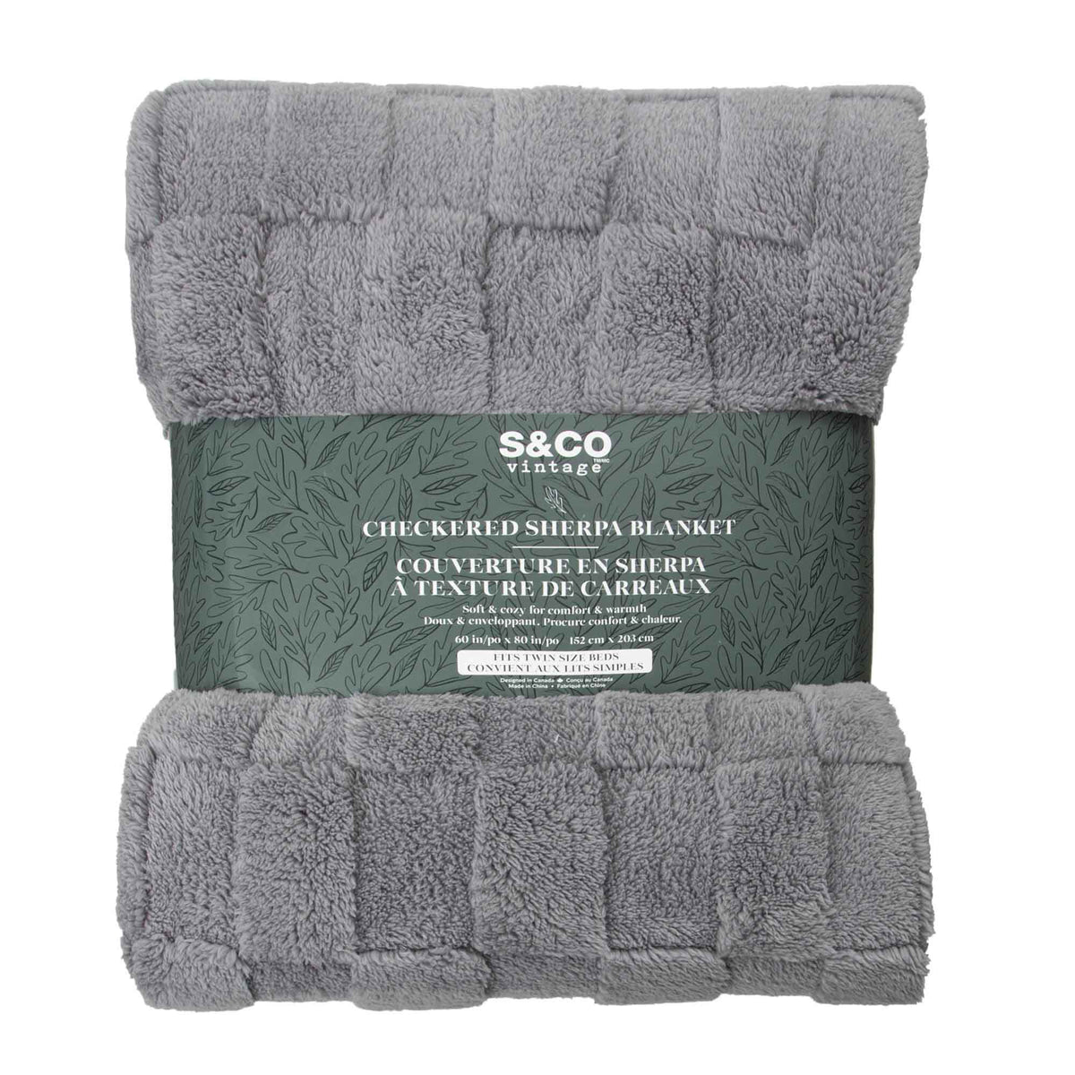 Jeté en sherpa à texture de carreaux, 60'' x 80'' (gris argenté)