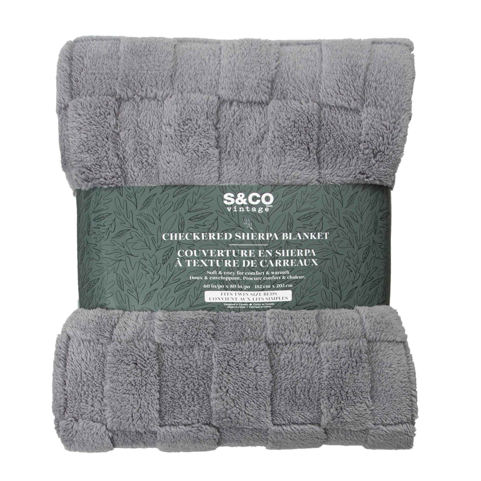 Jeté en sherpa à texture de carreaux, 60'' x 80'' (gris argenté)