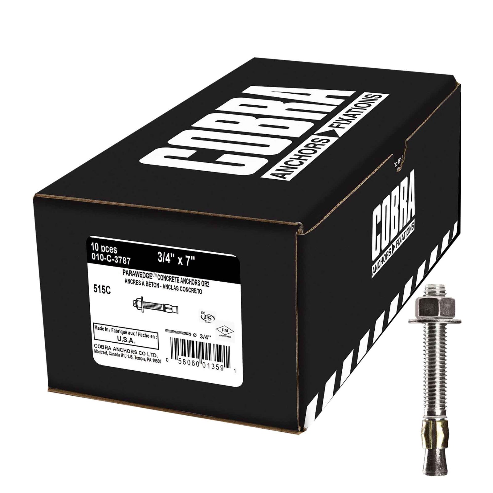 Ancrage à béton plaqué zinc Parawedge, 3/4" x 7" (10 unités) 