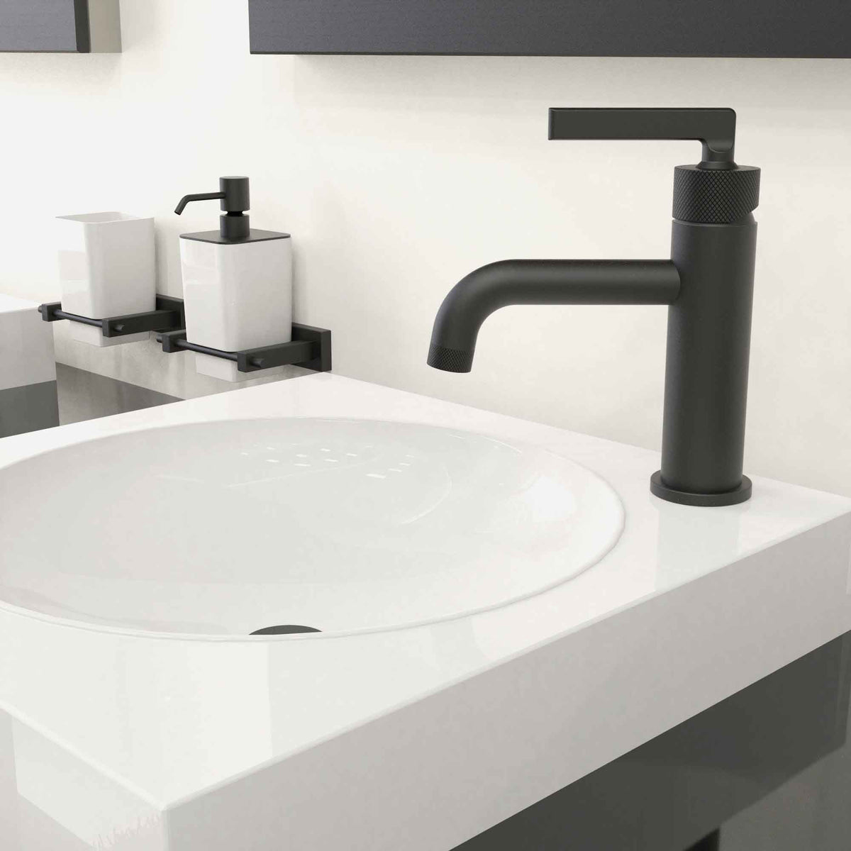 Robinet pour lavabo de salle de bain avec contrôle de volume à 1 poignée INDY, noir mat