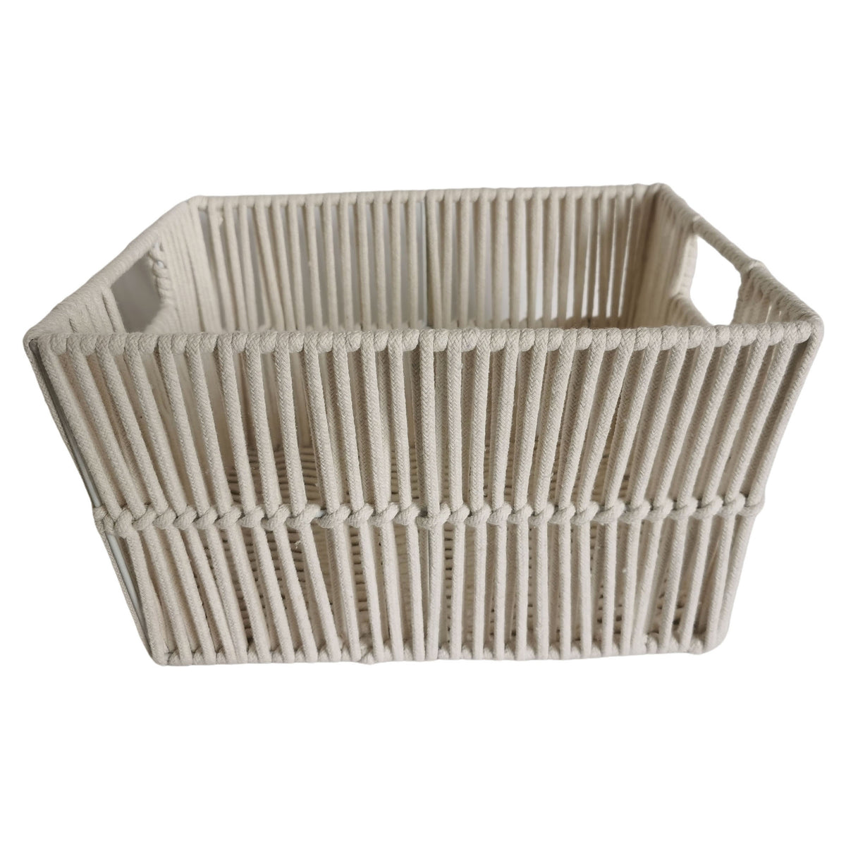 Panier rectangulaire en corde de coton avec poignées, blanc