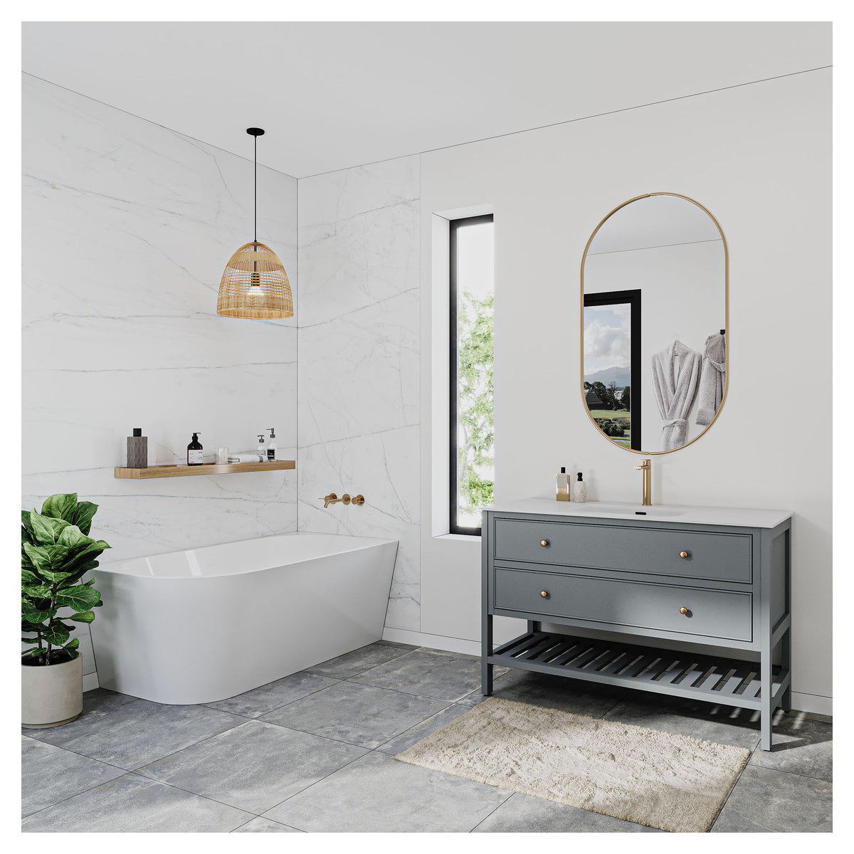 Baignoire autoportante en coin Timae, 59'' x 30'' (drain à droite)