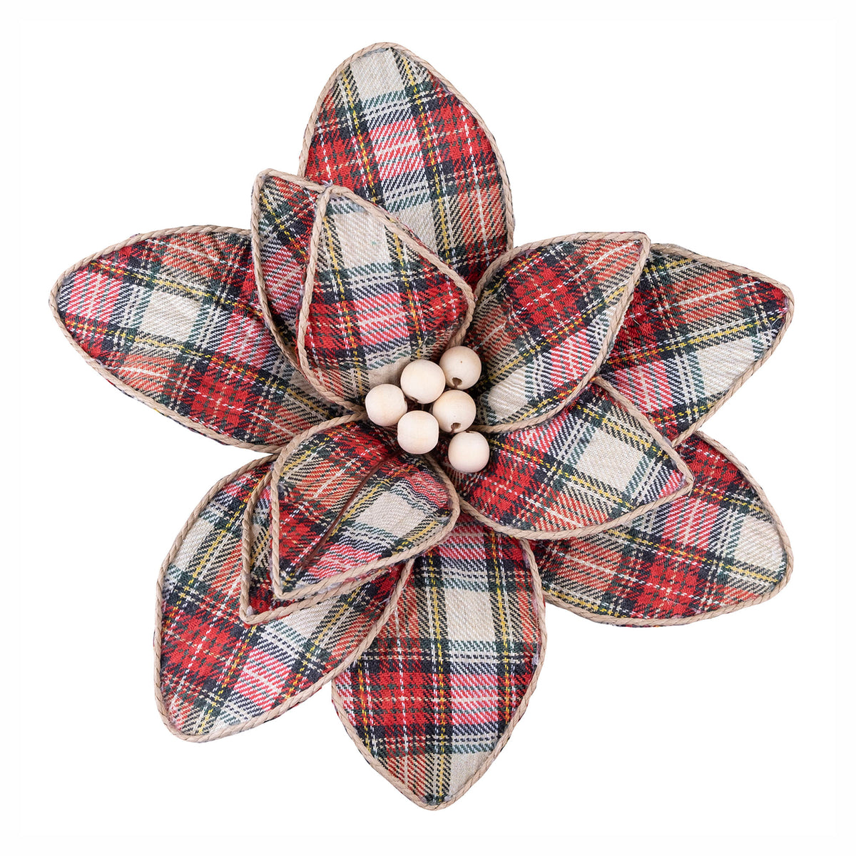 Poinsettia en tissu à carreaux sur clip, 11"