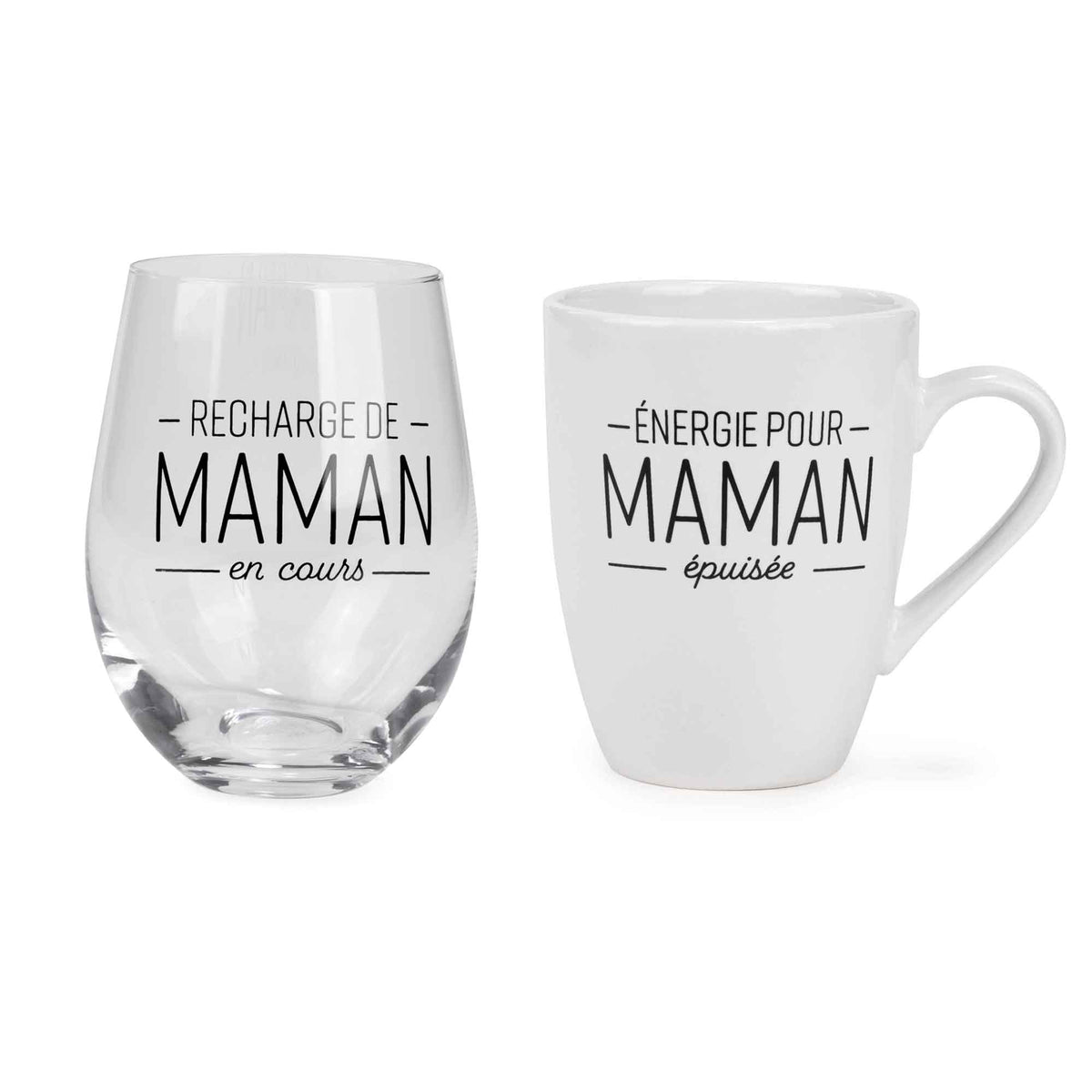 Ensemble (1) tasse et (1) verre à vin pour MAMAN