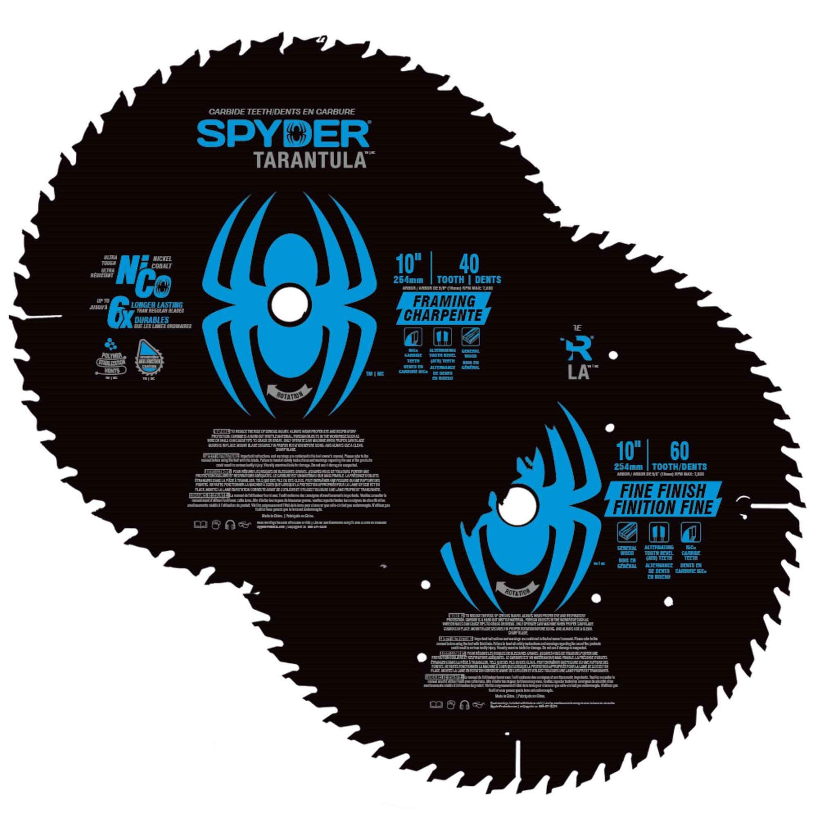 Lame de scie circulaire Tarantula pour la finition et la charpente de 40/60 DDP, 10" (2 unités)