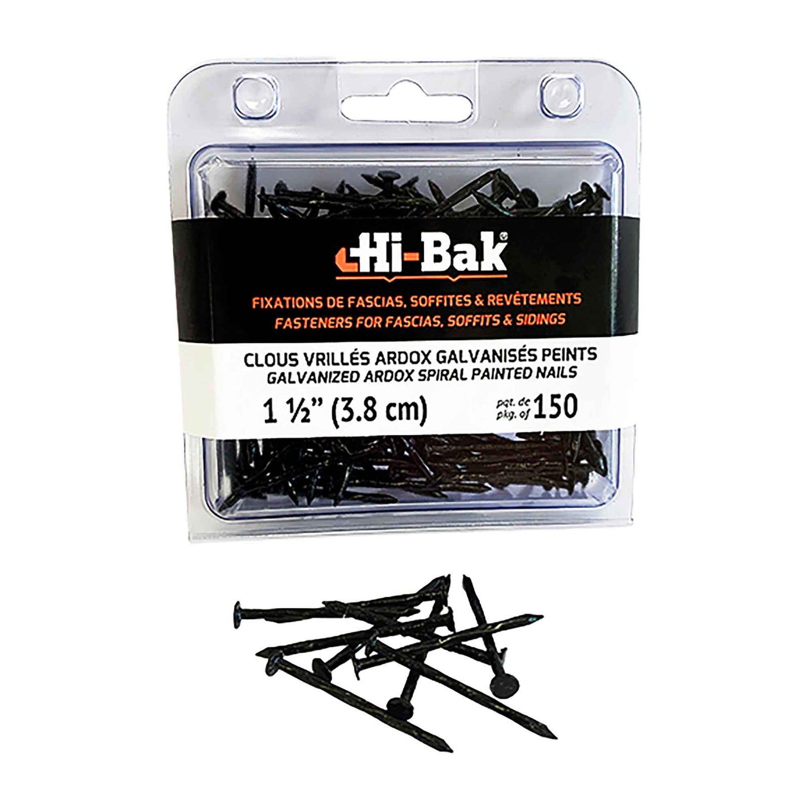 Clou de fixation de 1-1/2" pour fascia, soffite et revêtement, noir (150 unités)