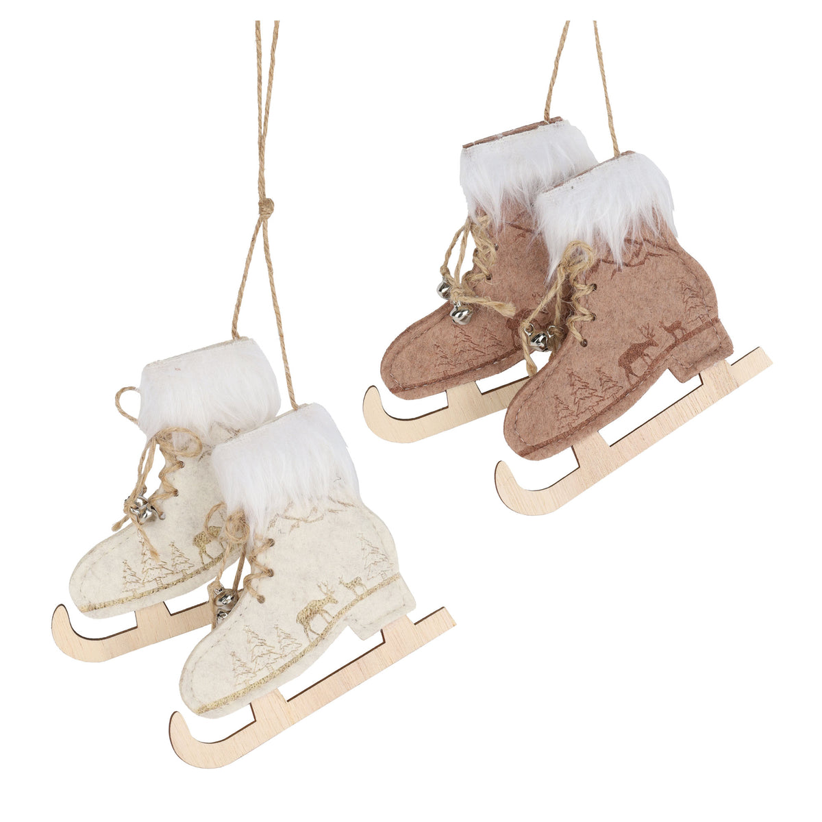 Ornement de patin en tissu avec base en bois à suspendre, choix entre 2 couleurs 
