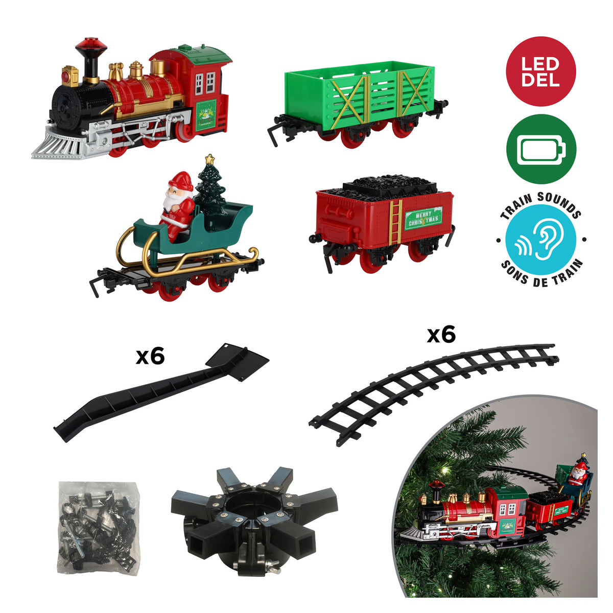 Train léger et illuminé pour sapin, 18 pièces