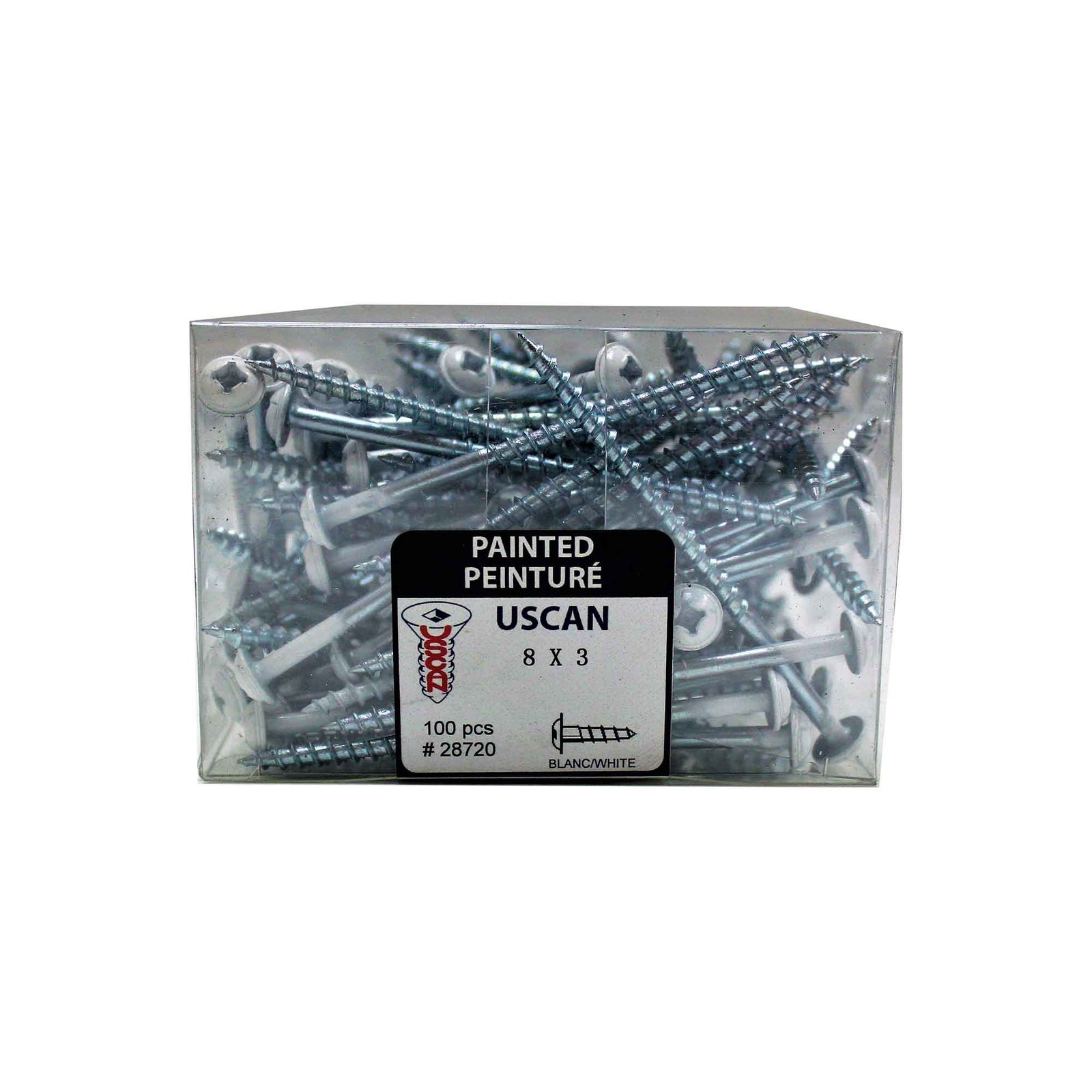 Vis à tête ronde blanche avec rondelle intégrée, #8 x 3" (100 unités)