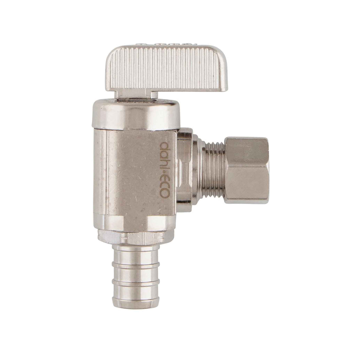 Mini valve à bille 1/ 4 de tour 1/2'' Pex x 3/8'' compression, 1/4 de tour à angle